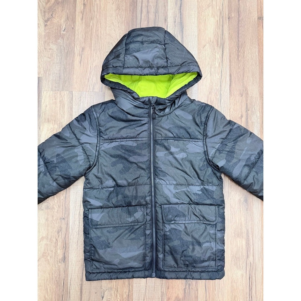 DSG Kids Puffer Jacket Camo Gray Hooded Warm Winter Coat Size S